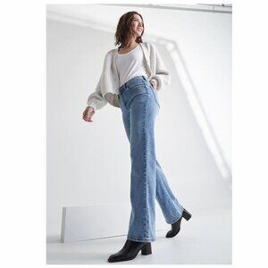 DU/ER Women's Jeans Midweight Denim Wide Leg High Rise Button Fly